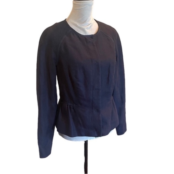 Boden blue long sleeve cotton flax blend casual collarless blazer jacket size 10 - Picture 3 of 13